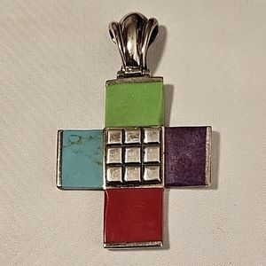 Silver & Stone Cross Necklace Slide